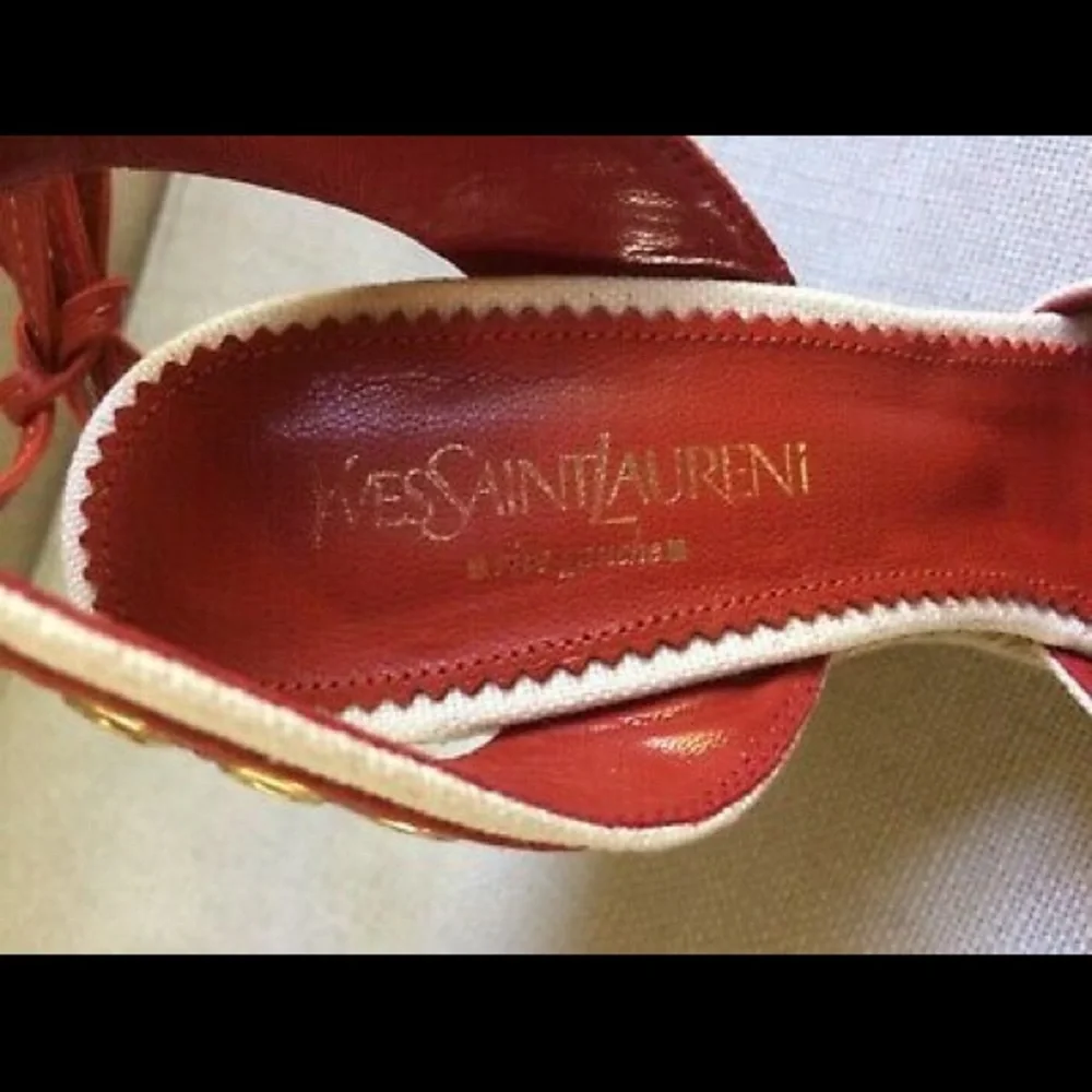 YSL Sandals Tom Ford Espadrille Wedge  Ivory Canvas US 10